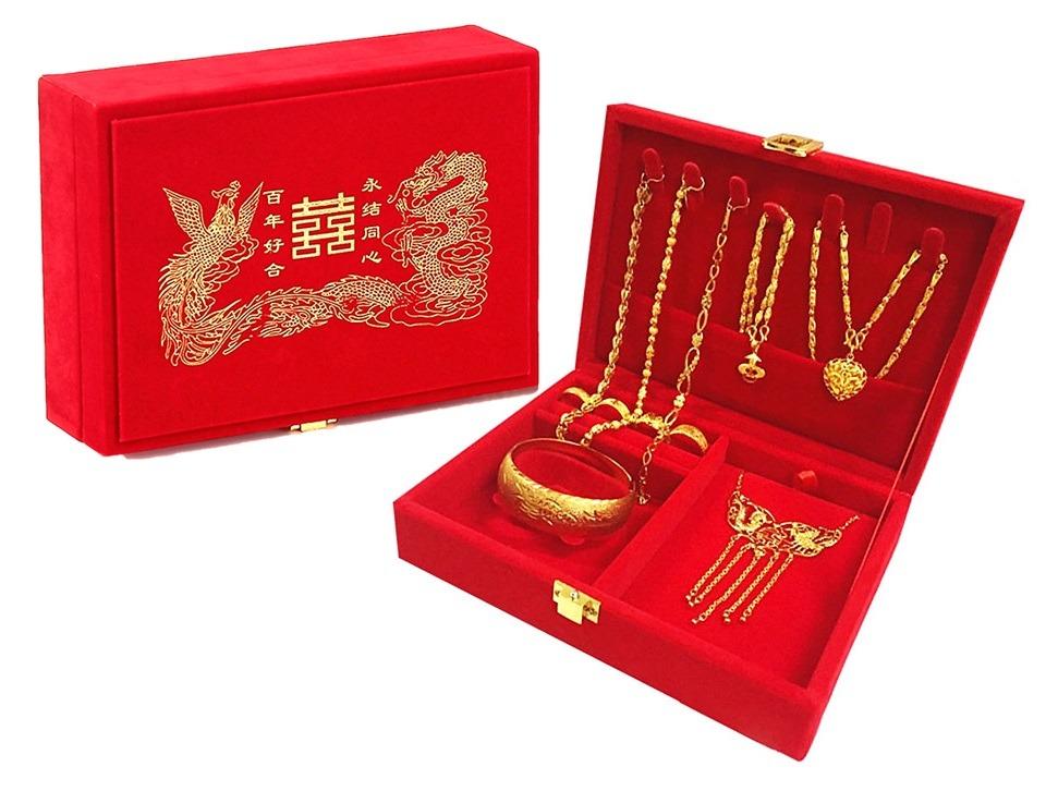Double Happiness Chinese Wedding Jewelry Set Box Free Double Happiness Prosperity Buckets