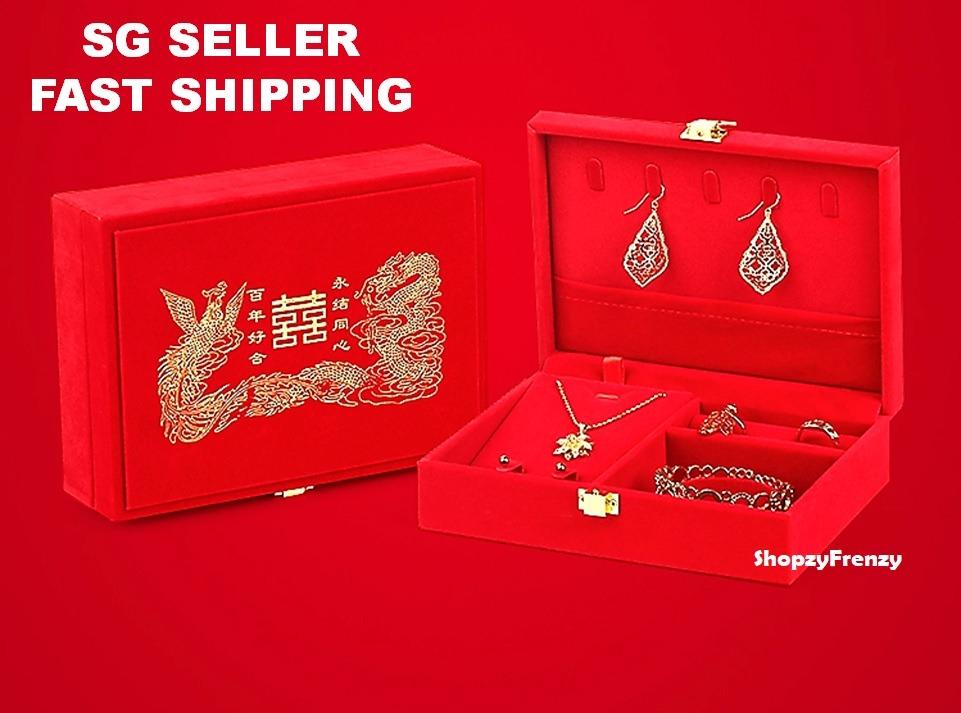 Double Happiness Chinese Wedding Jewelry Set Box Free Double Happiness Prosperity Buckets