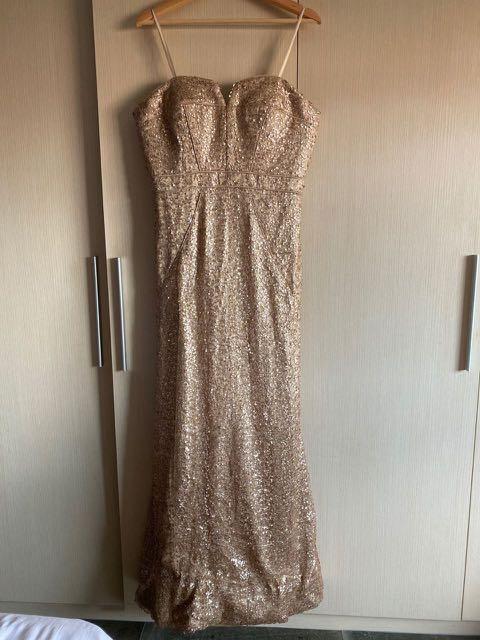 Bariano off shoulder sweetheart sequin maxi dress on sale