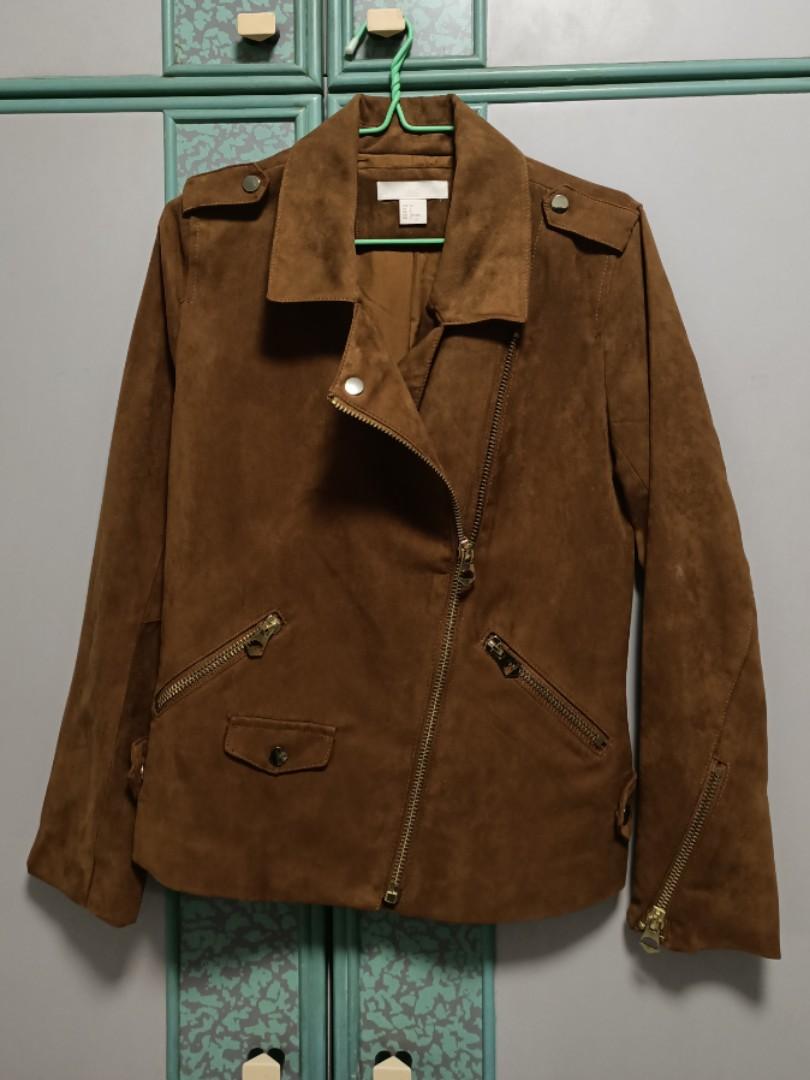 H M Suede Biker Jacket in Brown Women s Fashion Coats Jackets