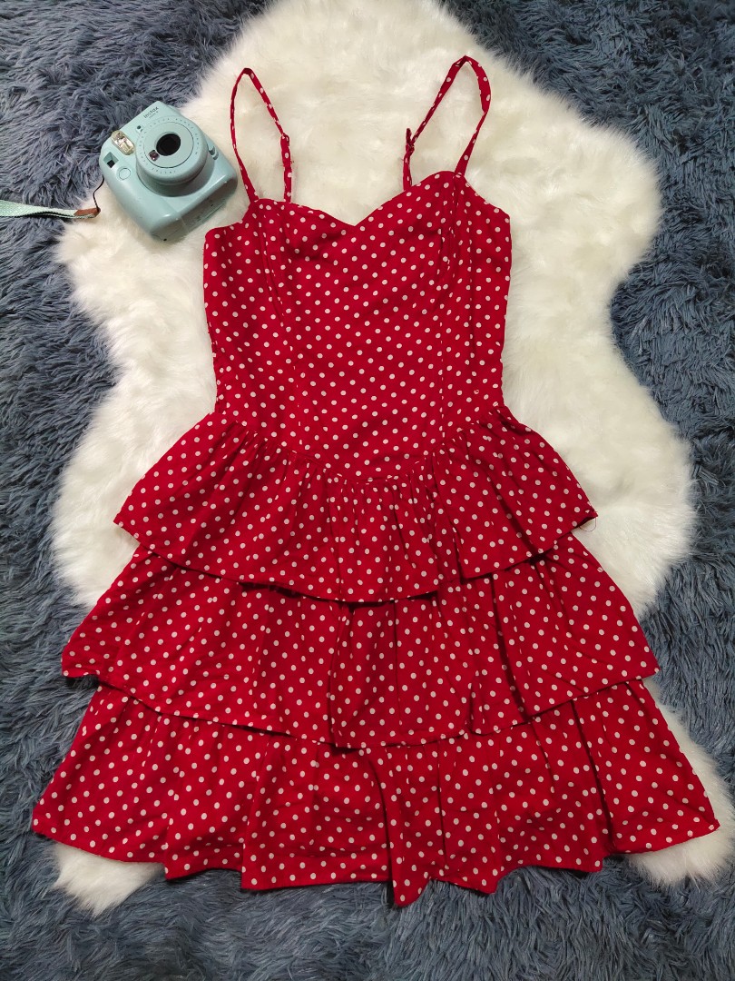 H M Polka dot corset red dress Women s Fashion Dresses