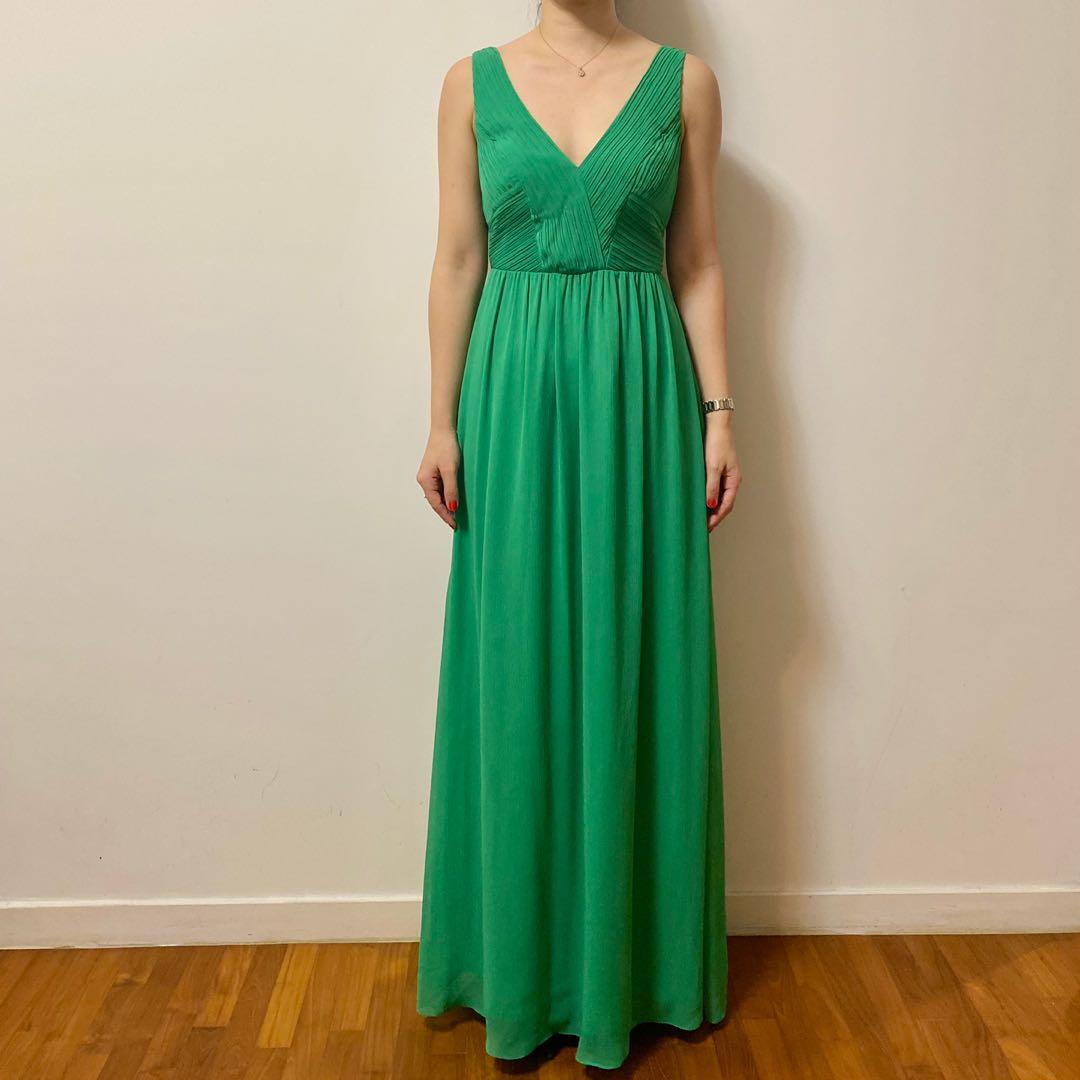 Monsoon green chiffon pleated evening dress gown Women s Fashion