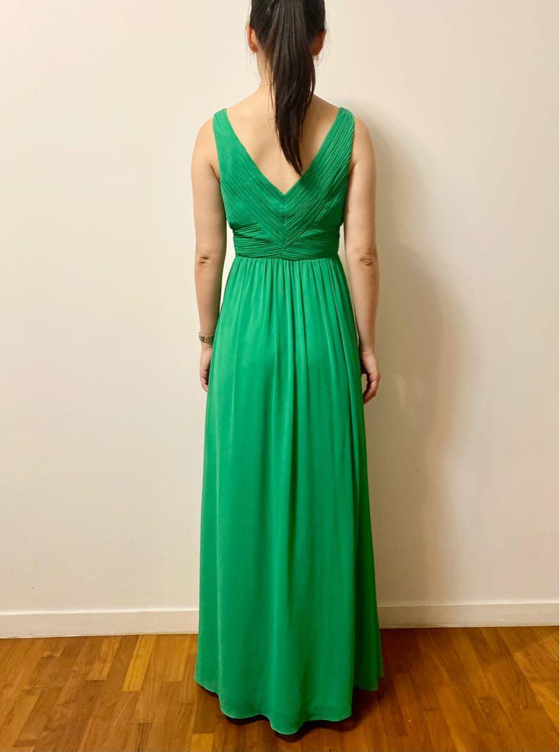 Monsoon green chiffon pleated evening dress gown Women s Fashion