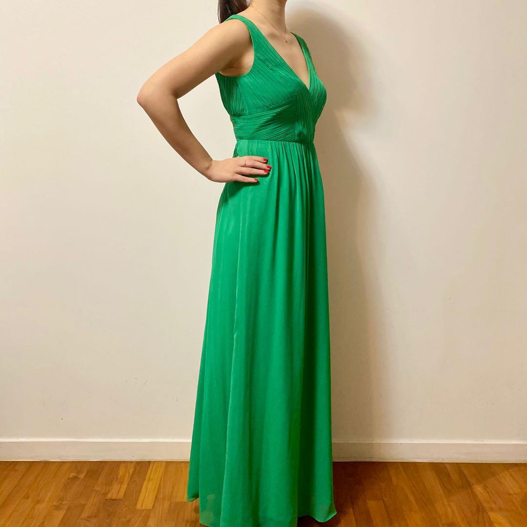 Monsoon green chiffon pleated evening dress gown Women s Fashion Dresses Sets Evening dresses gowns on Carousell
