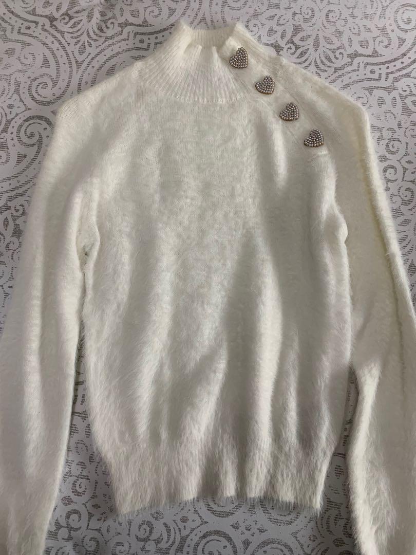 Zara fuzzy sweater with heart buttons Women s Fashion Clothes on Carousell