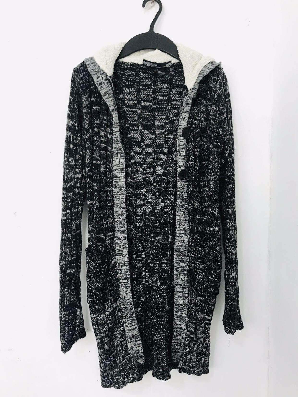 long black hooded cardigan womens