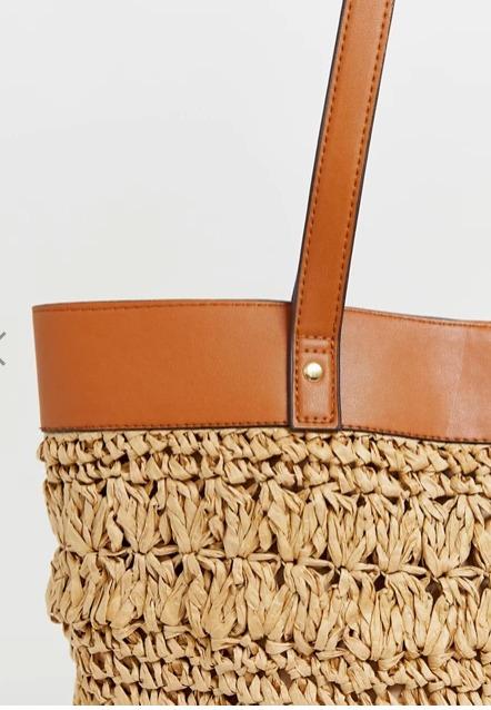 ASOS Warehouse Straw Shopper Beach Straw Bag TAN