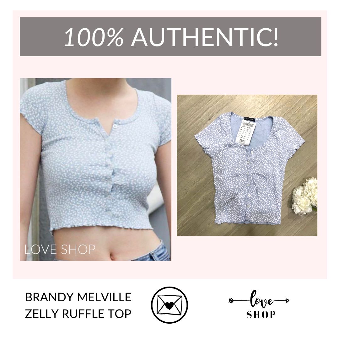 Bnwt Brandy Melville Zelly Flower Ruffle Top Baby Blue Floral Women S Fashion Tops Others Tops On Carousell