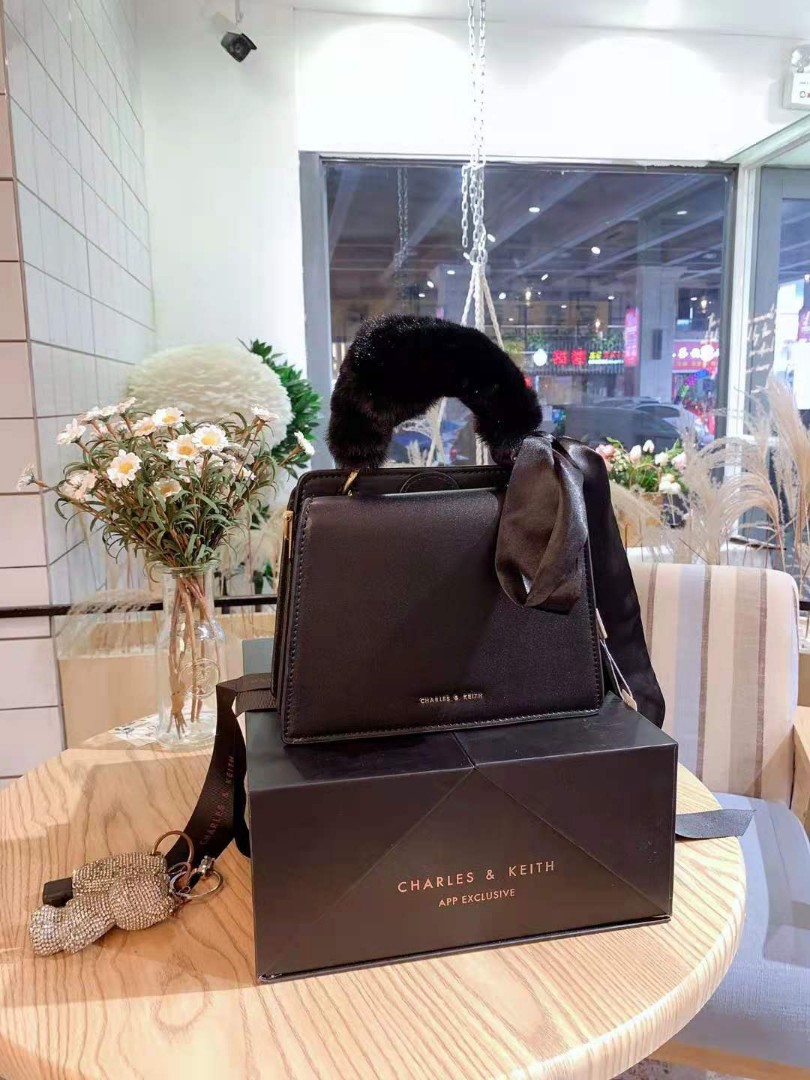 Charles and keith plush powder outlet bag