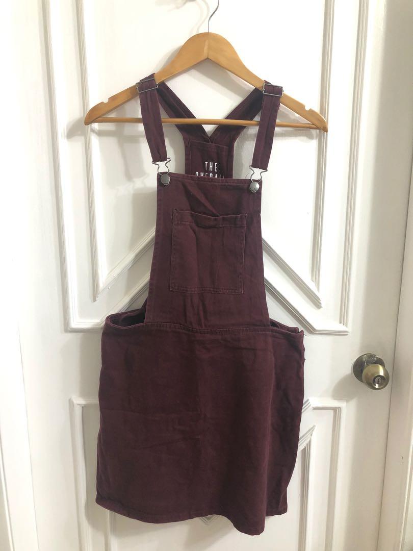 Cotton On Maroon Denim Overall Dress 