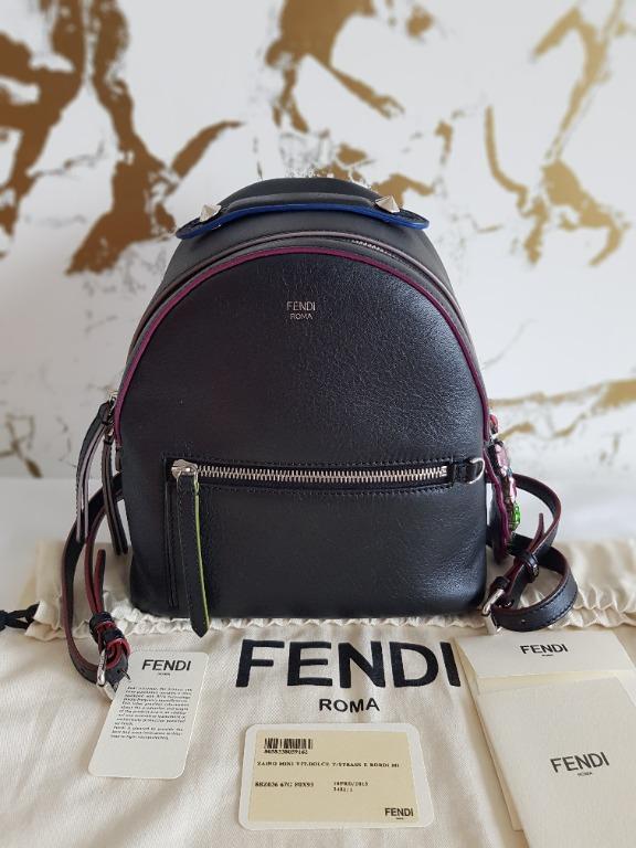 Fendi By The Way Black Croc Tail Multi Colour Crystal Embellished Black Leather Mini Backpack