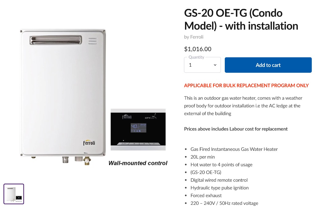 Ferroli Gas Water Heater, TV & Home Appliances, Kitchen Appliances