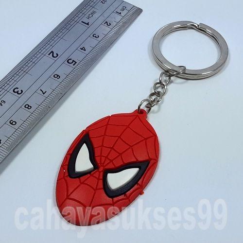 Gantungan Kunci Kepala Spiderman Karet Rubber Keychain Ring Tebal