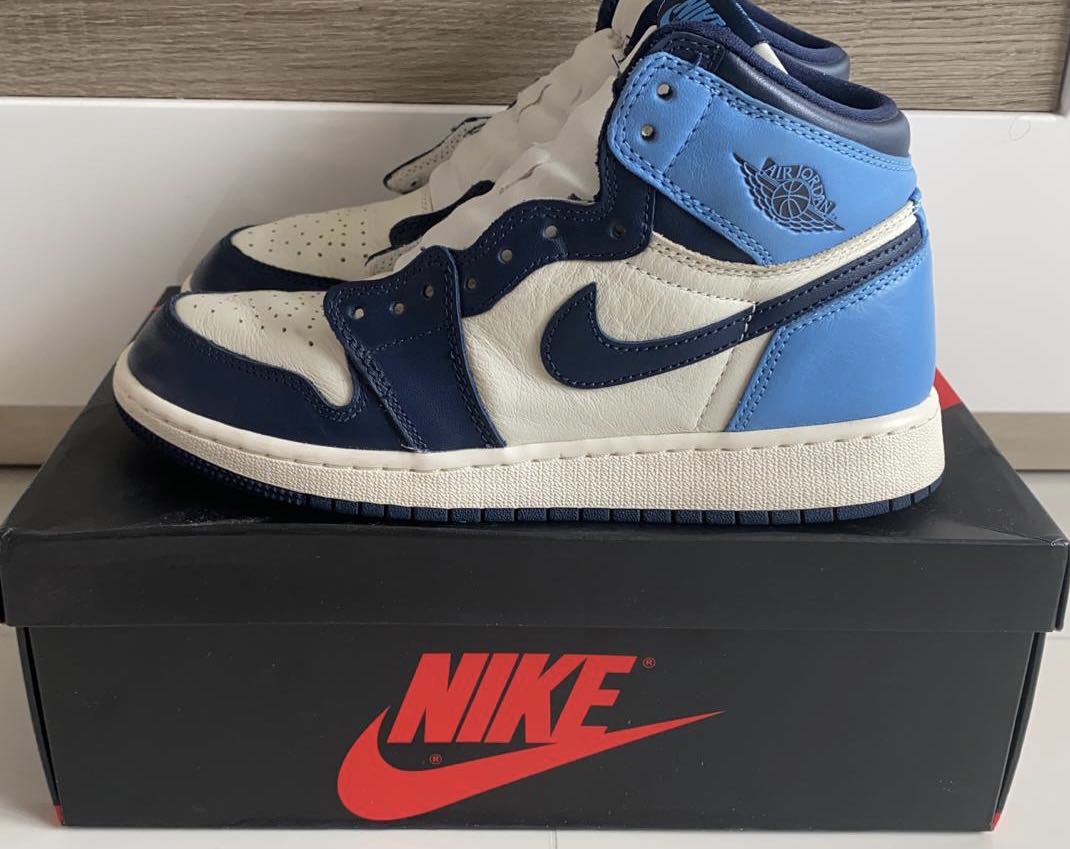 Men GS Sizes Nike Air Jordan 1 Retro High OG Obsidian UNC