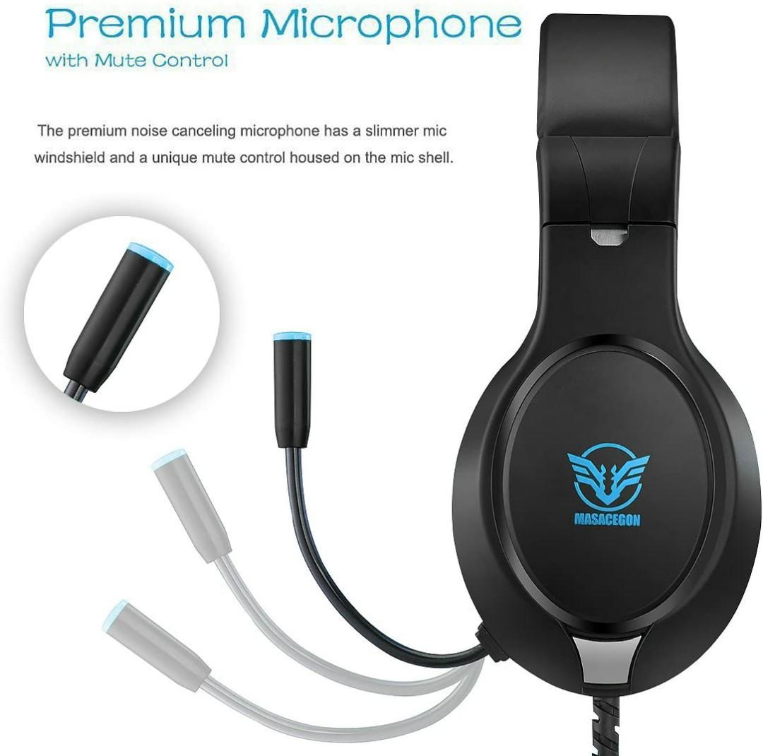 MASACEGON Gaming Headset for PS4 Xbox One XIAFEIS Audio Stereo Bass with Microphone Lightweight Headphone Compatible for PS4 Xbox One PC Laptop Tablet Smartphone Black Blue Audio Headphones Headsets o...
