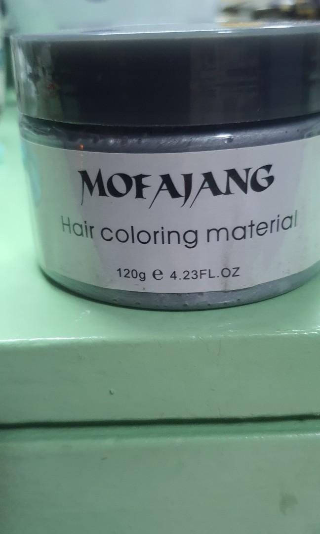 Mofajang Hair Coloring Material Silver/Grey (Category: Hair) located in Quezon City. Submitted by red_07 (Listing ID 1053265950, Image 1). Description: temporary hair color.