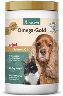 NaturVet – Omega-Gold Plus Salmon Oil – Supports Healthy Skin & Glossy Coat – Enhanced with DHA, EPA, Omega-3 & Omega-6 – for Dogs & Cats