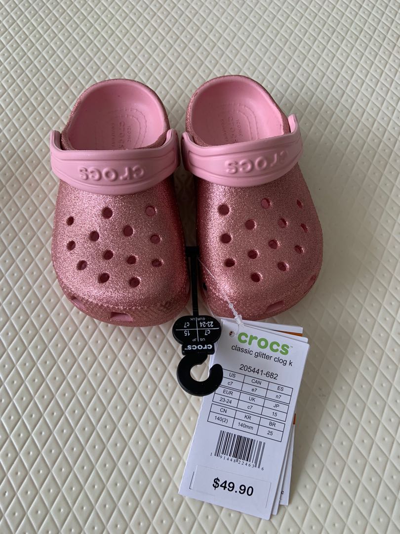 NEW Classic pink glitter crocs (C7 size) for girls, Babies & Kids