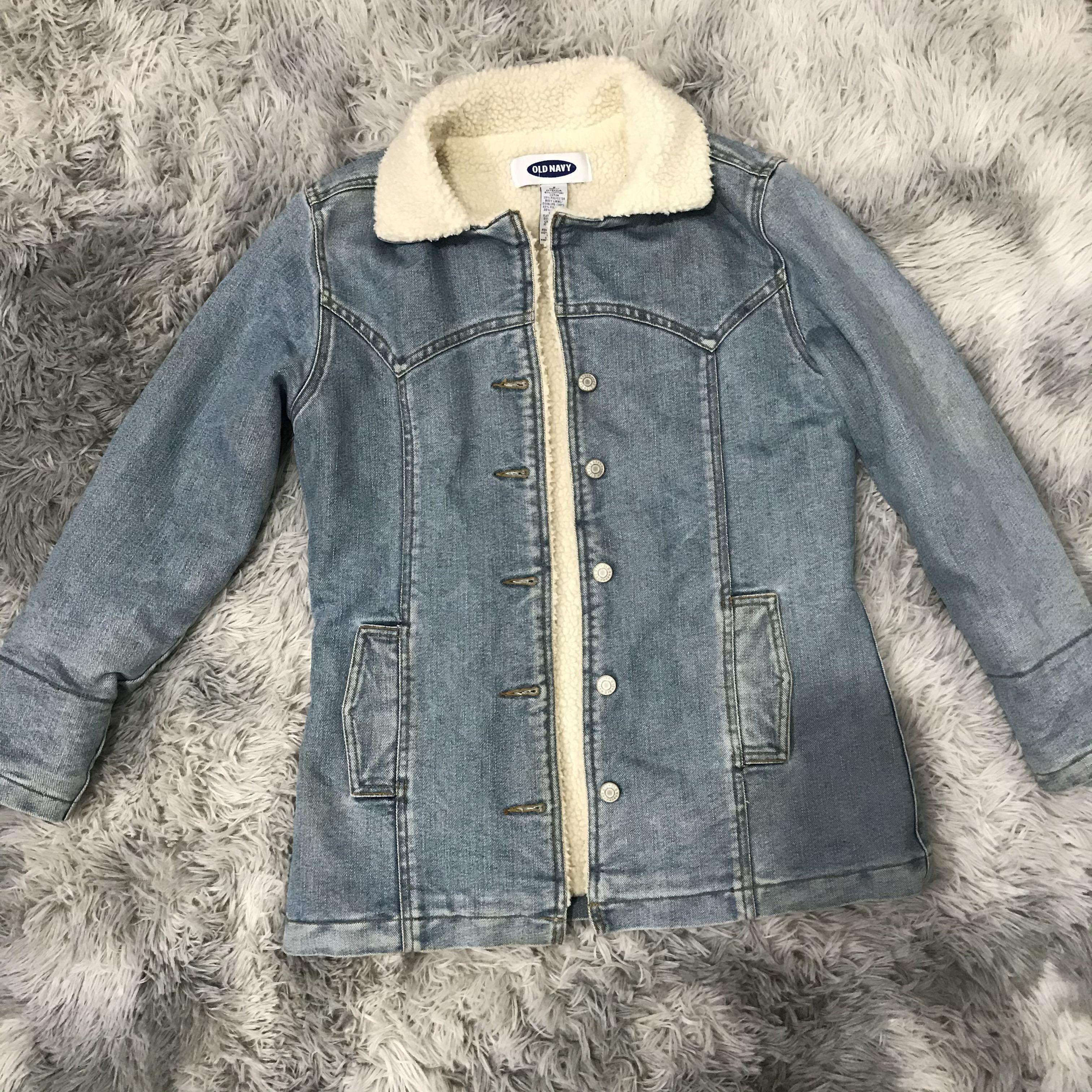 Old navy fleece lined denim jacket cheap