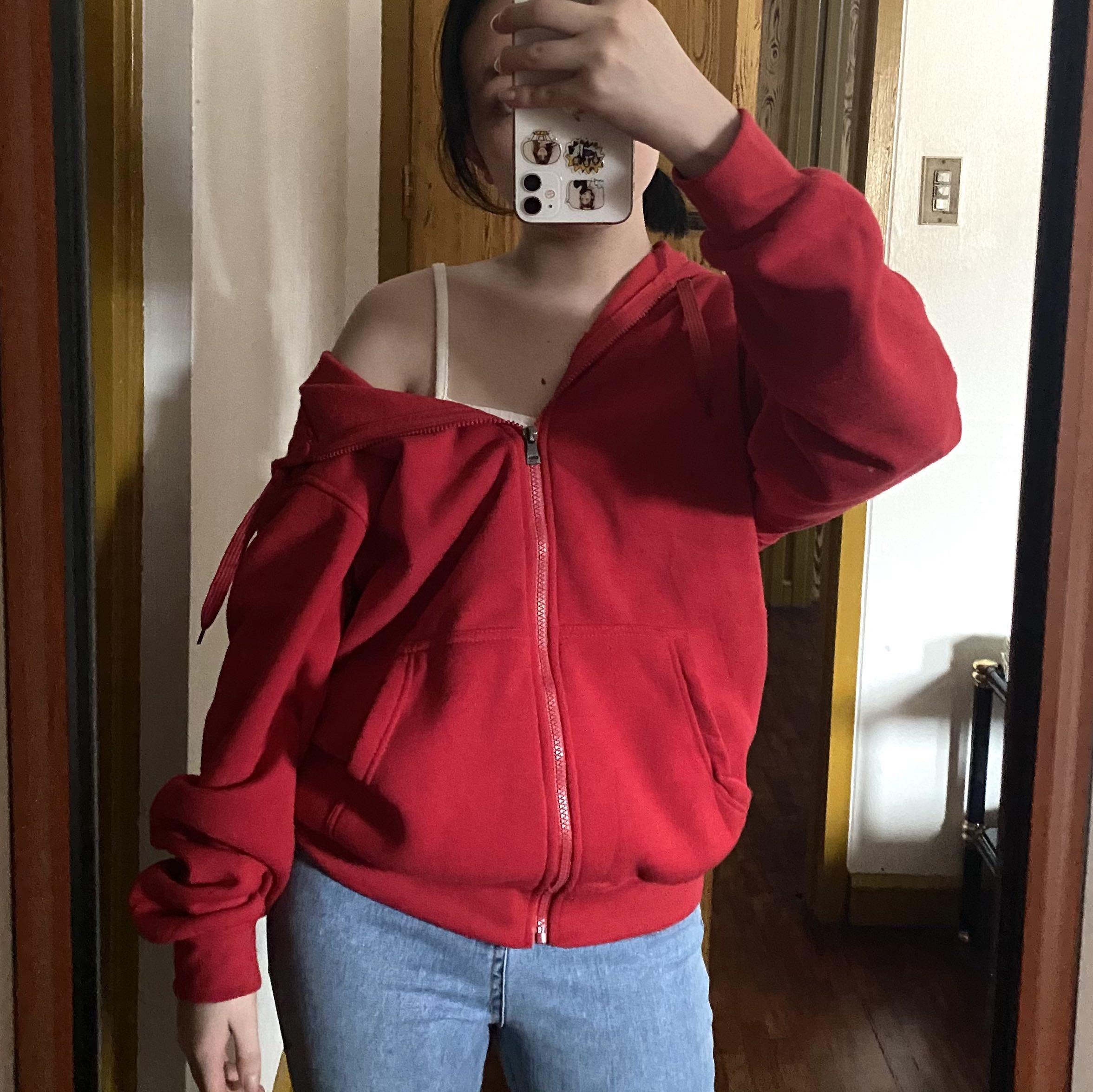 Oversized red zip up hoodie Outlet