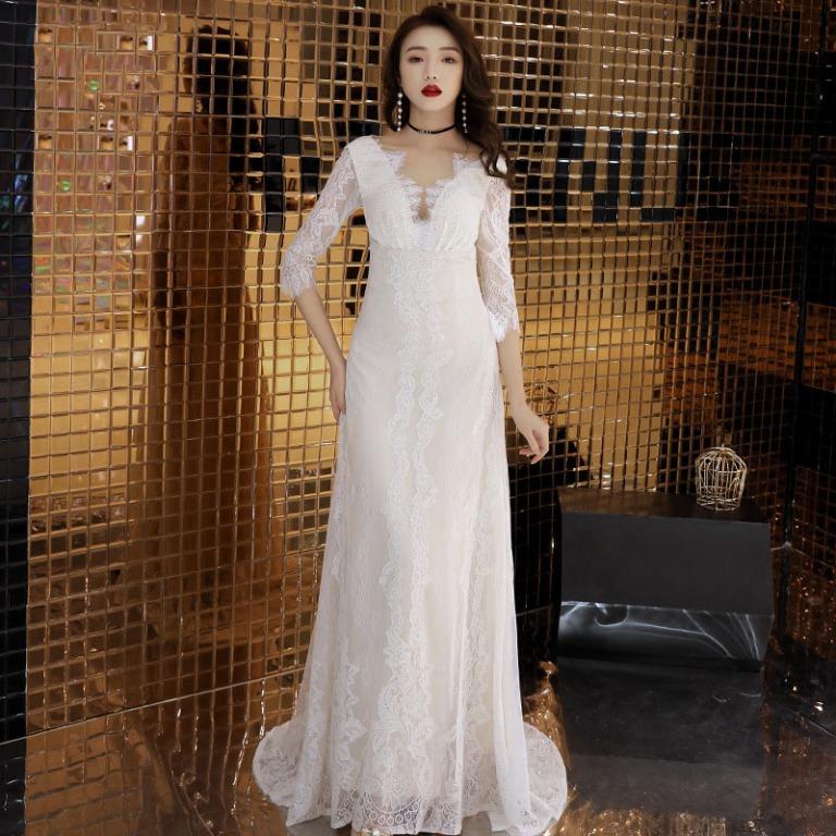 White long deals sleeve formal dress