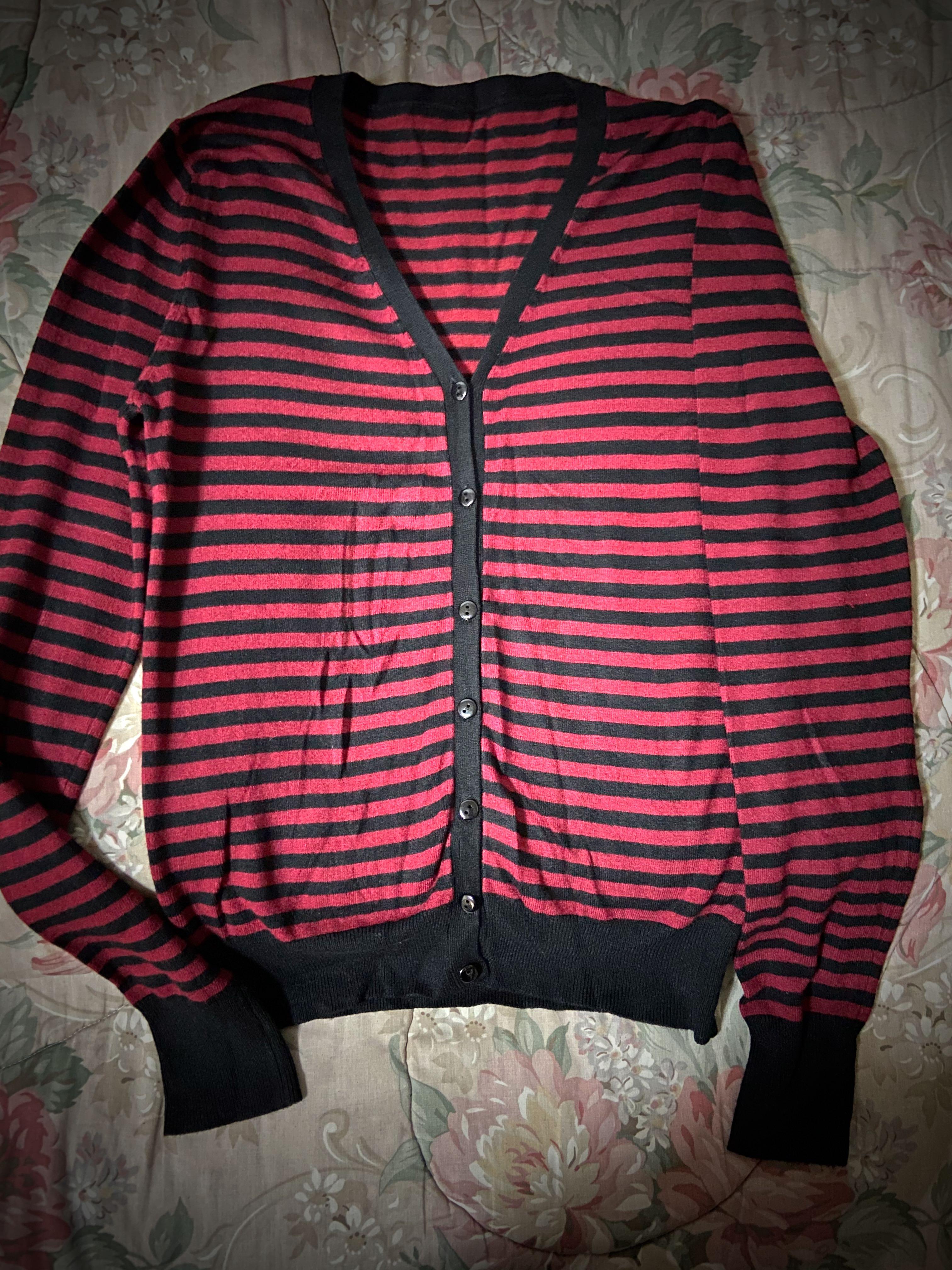Red And Black Striped Cardigan Women S Fashion Tops Others Tops On Carousell
