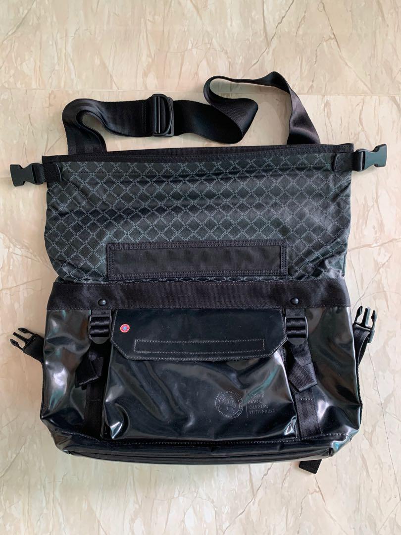 Porter roll top Sling Bag in black with unique print, Men's Fashion