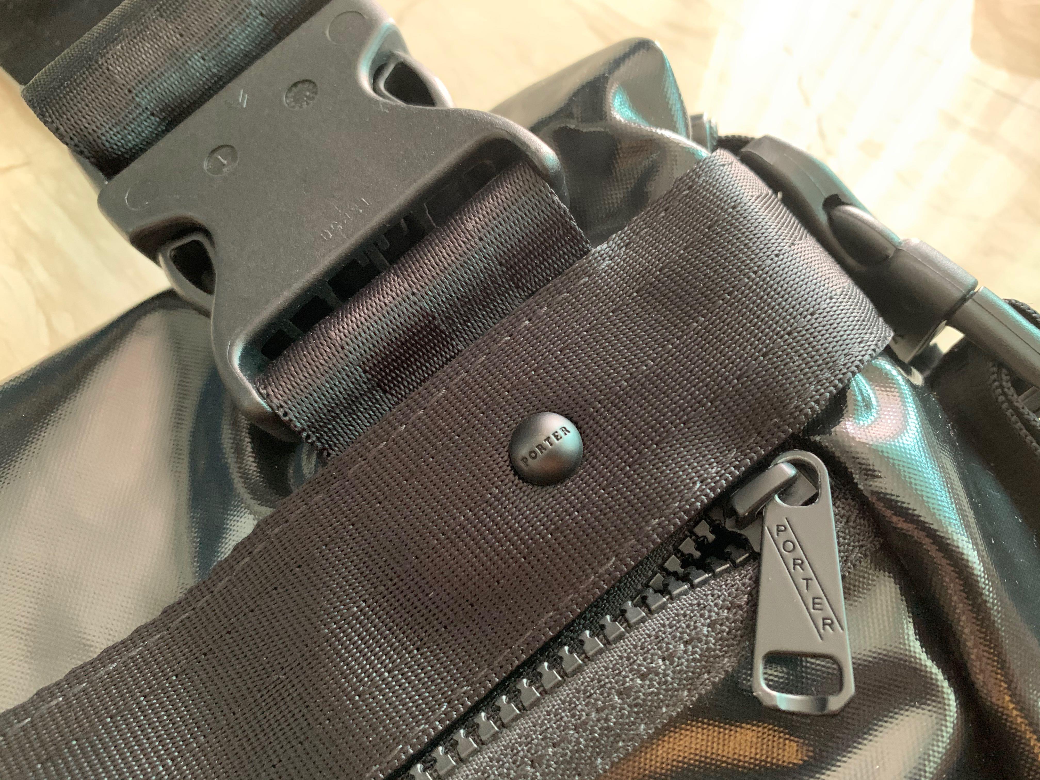 Porter roll top Sling Bag in black with unique print, Men's Fashion