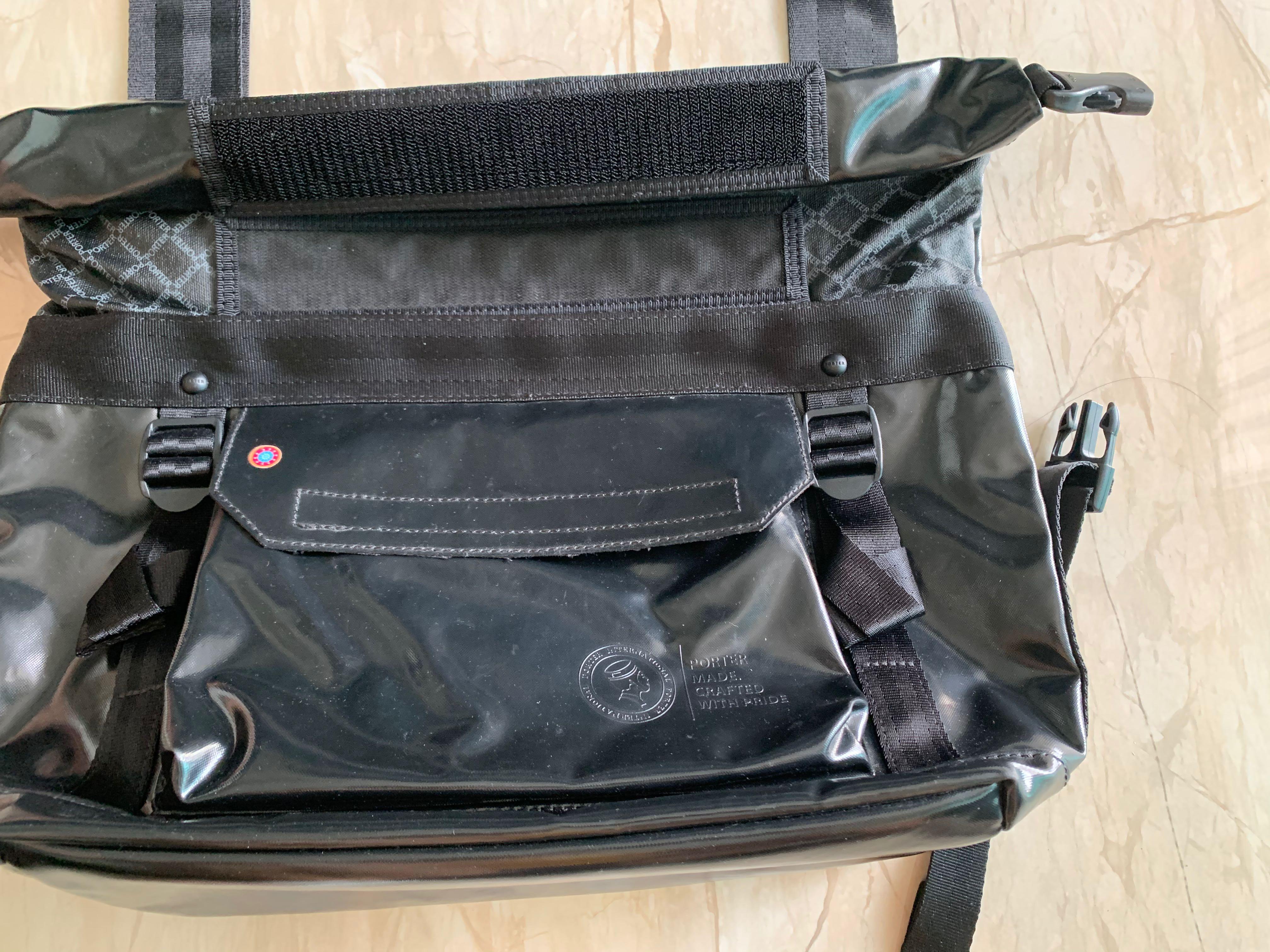 Porter roll top Sling Bag in black with unique print, Men's Fashion