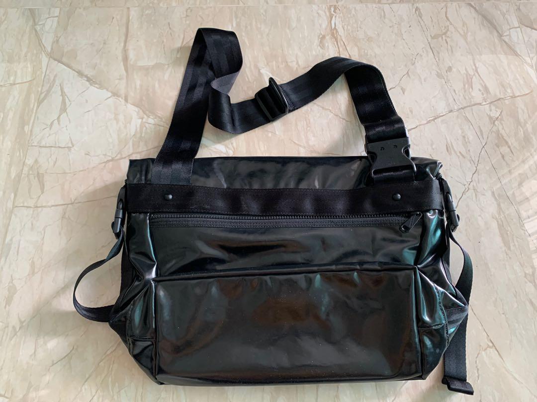 Porter roll top Sling Bag in black with unique print, Men's Fashion