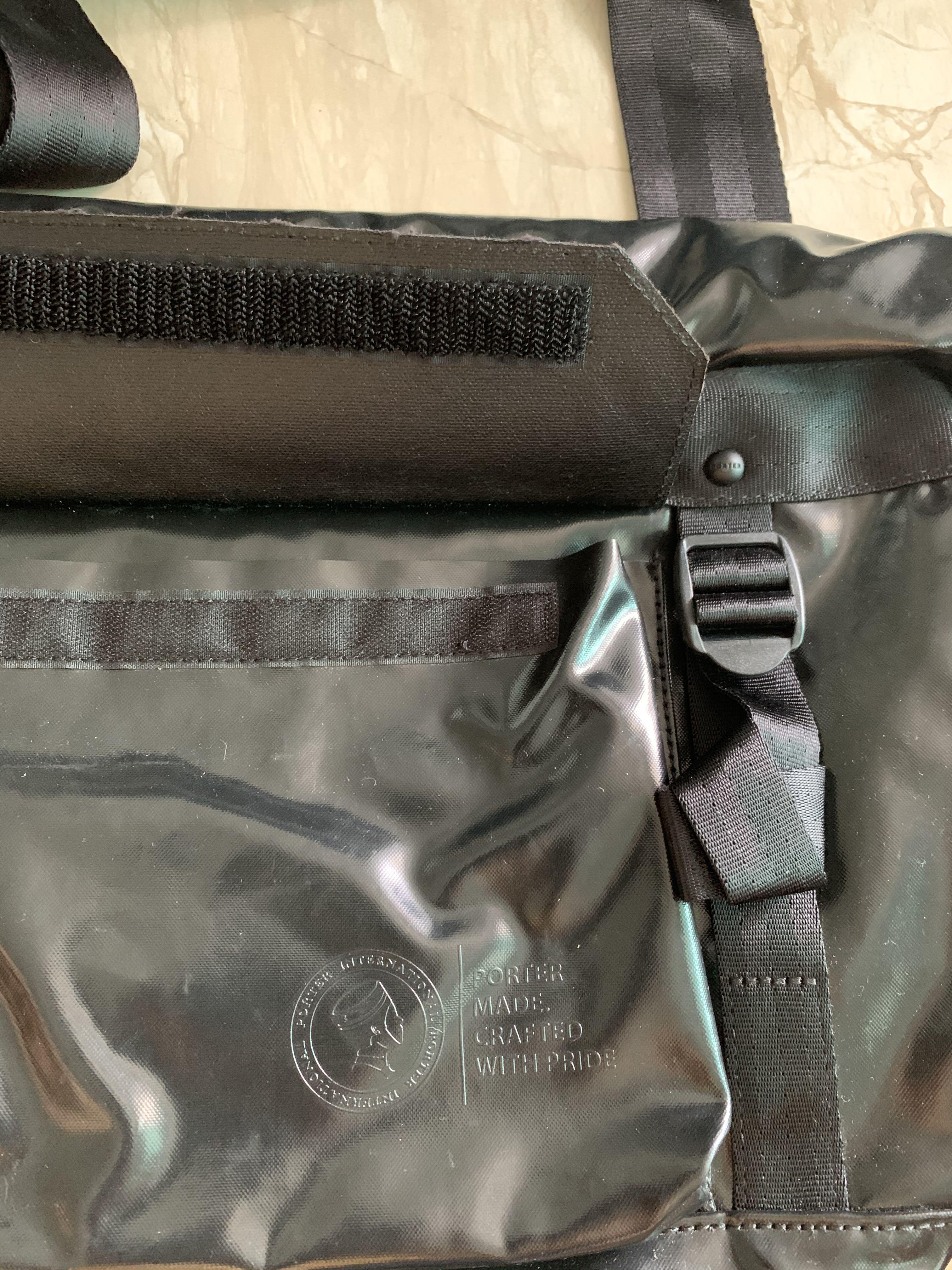 Porter roll top Sling Bag in black with unique print, Men's Fashion