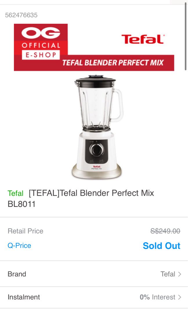 Blender Tefal Perfect Mix BL8011 smoothie pulse ice crush modes, TV & Home Appliances, Kitchen