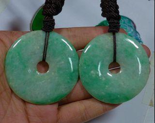 Certd Natural A Emerald Jadeite Jade Big Safey Circle Antique Pendant(Pair)