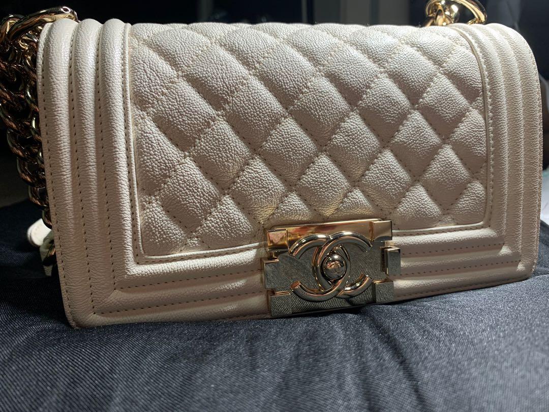 Chanel Small Boy Caviar Champagne Shiny Gold Hardware