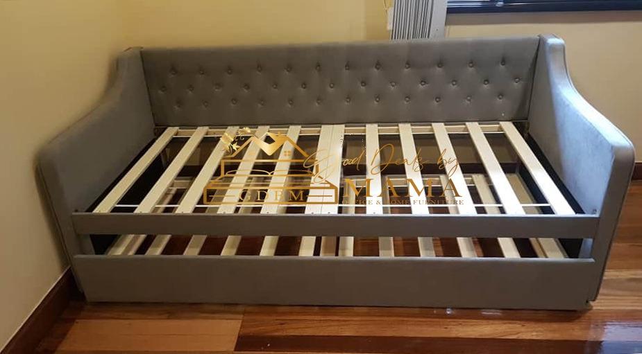 DAYBED WITH PULL OUT BED (Category: Sofas) located in Taguig. Submitted by gooddealsbymama (Listing ID 1057326493, Image 3). Description: DAYBED WITH PULL OUT BED SRP: ₱14,000 SALE PRICE: ₱12,800 Sofa Dimension: L82" x W39" x H33" Pull Out Bed: 36" x 75" Materials: Malaysian Rubberwood Upholstery: Gray Fabric • Bed frame only. Mattress sold separately ✅FREE DELIVER & ASSEMBLE WITHIN METRO MANILA ✅CASH ON DELIVERY.