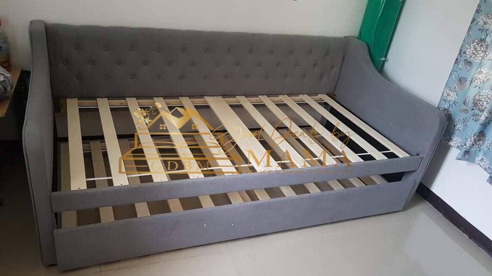 DAYBED WITH PULL OUT BED (Category: Sofas) located in Taguig. Submitted by gooddealsbymama (Listing ID 1057326493, Image 2). Description: DAYBED WITH PULL OUT BED SRP: ₱14,000 SALE PRICE: ₱12,800 Sofa Dimension: L82" x W39" x H33" Pull Out Bed: 36" x 75" Materials: Malaysian Rubberwood Upholstery: Gray Fabric • Bed frame only. Mattress sold separately ✅FREE DELIVER & ASSEMBLE WITHIN METRO MANILA ✅CASH ON DELIVERY.