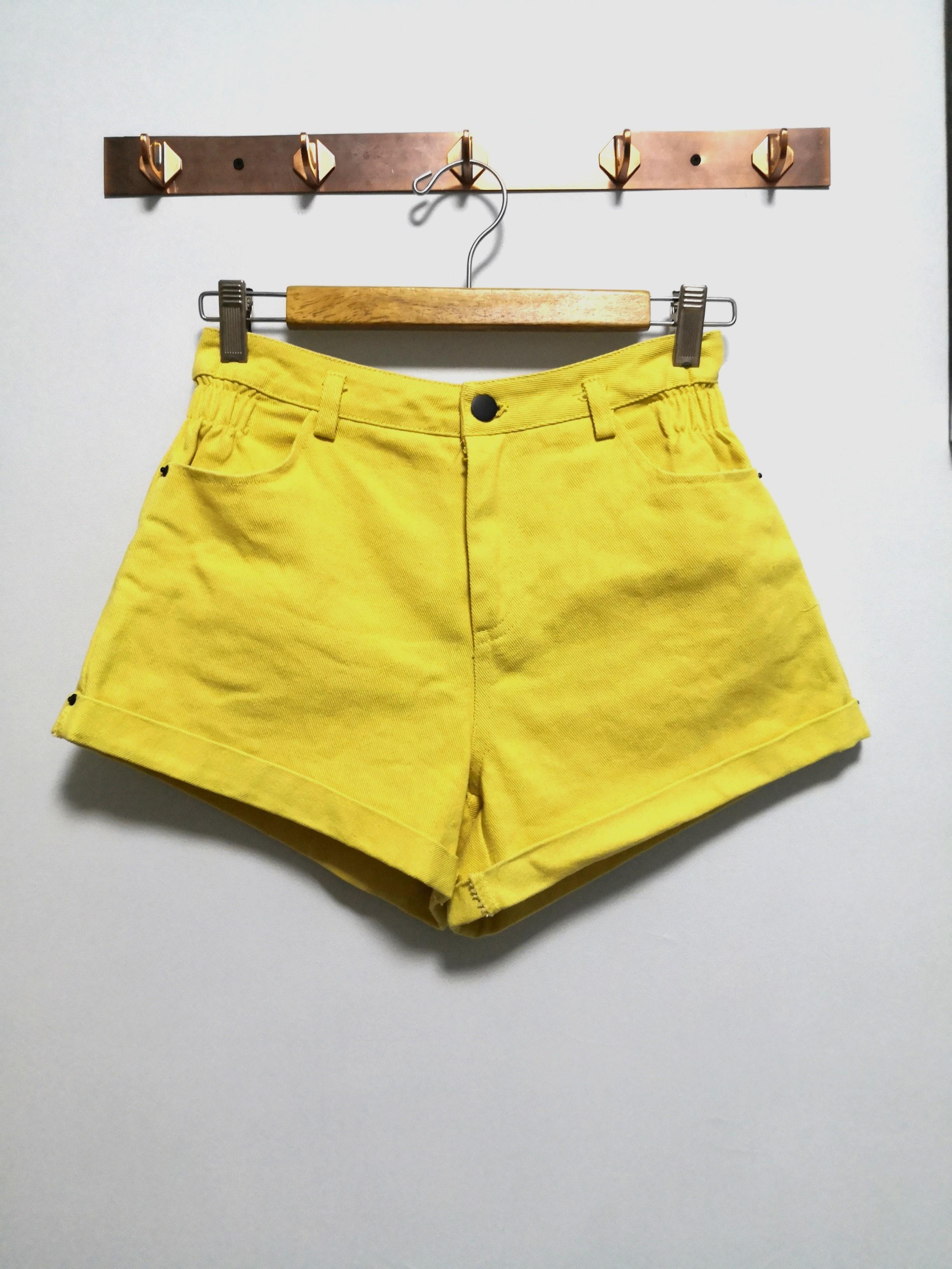 Yellow jeans shorts clearance