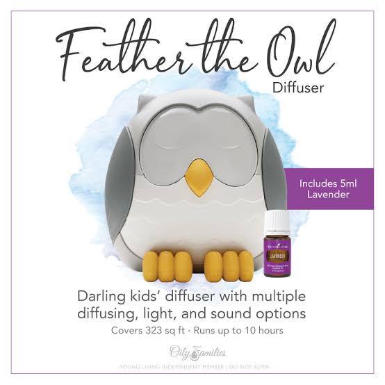 Feather the Owl diffuser ON HAND (Category: Insect Repellents) located in Manila. Submitted by crisdancal (Listing ID 1057484601, Image 1). Description: Young Living’s Feather the Owl Kids Diffuser🧡 With FREE 5ml lavender oil - LIMITED OFFER! If the diffuser only - 3000 This exclusive, custom-designed ultrasonic diffuser functions as a humidifier, aroma diffuser, night-light. Kid friendly and simple to use, Feather the Owl features multiple diff