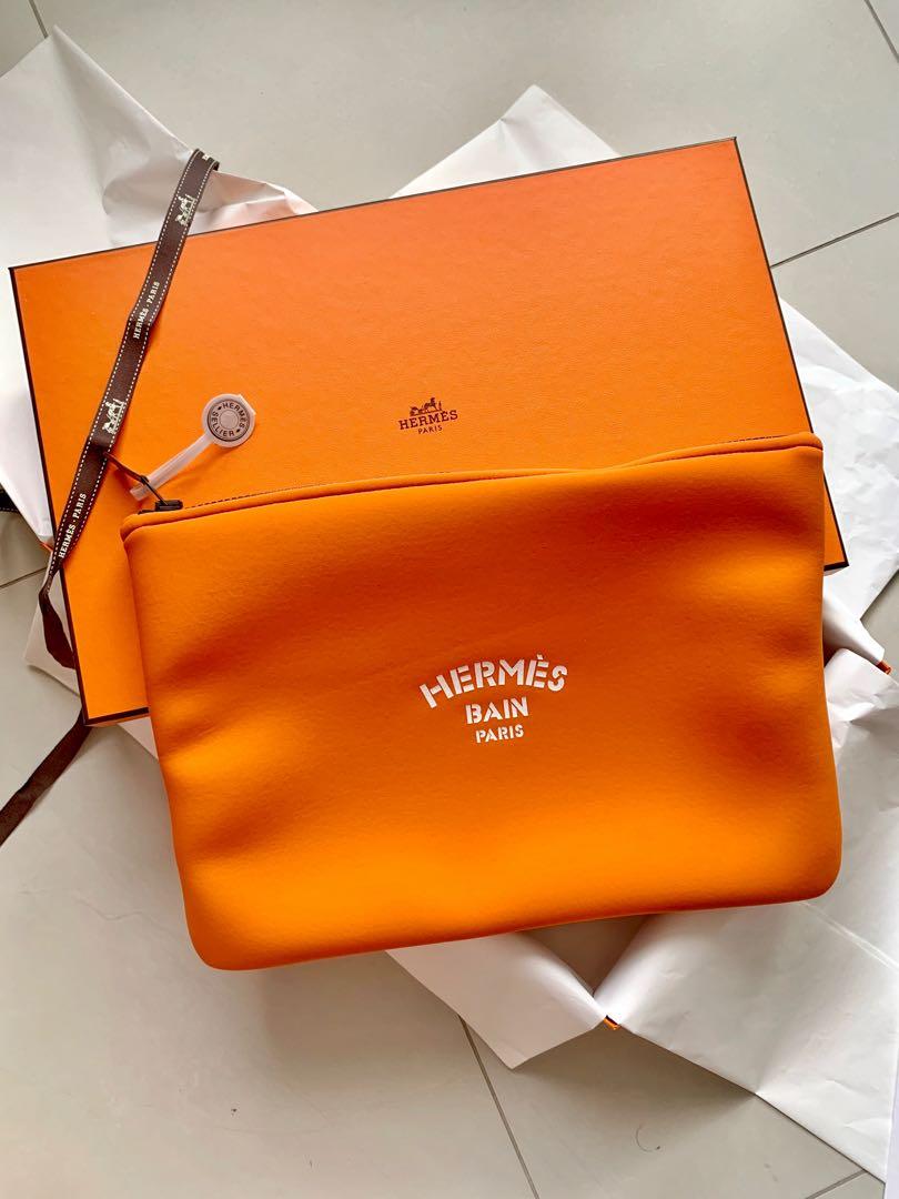 Hermes Bain Neobain Pouch / Case Orange Small New