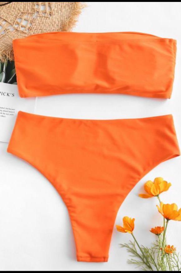 High Waisted Bandeau Bikini Set in