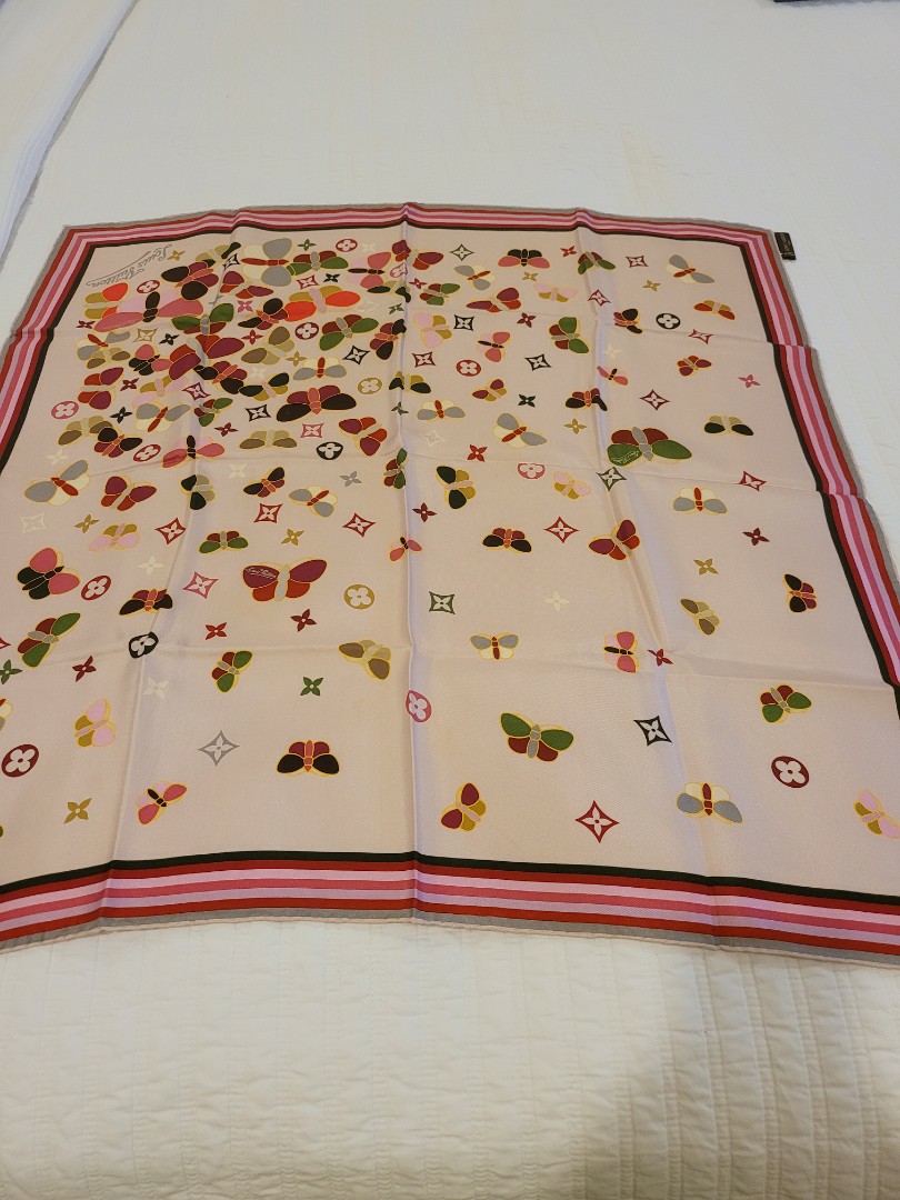 Louis Vuitton Brown Multicolor Silk Printed Butterfly Square Scarf
