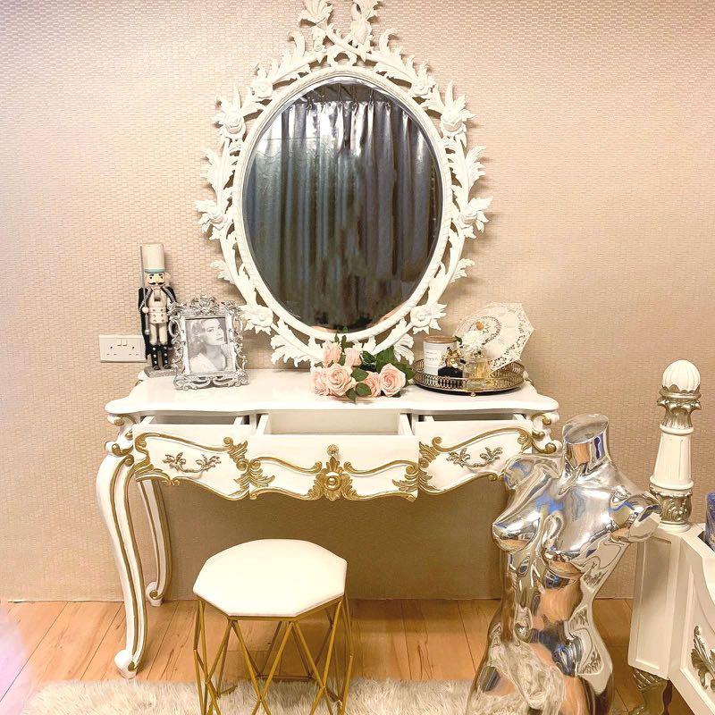 Preorder 1 Month Victorian French White Gold Oval Mirror Vanity Set Dresser Furniture Tables Chairs On Carousell