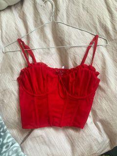 red crop corset bralette