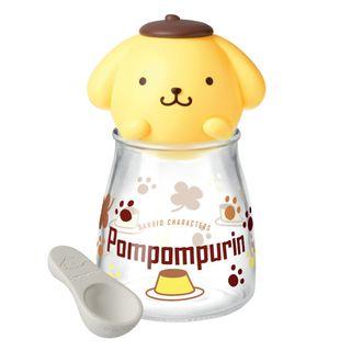 Sanrio Pompompurin Character Glass Jar Lid Diatomaceous Spoon 3 Pcs Set Bottle Container Cup Appliance Utensil Cute 3D Figurine Clear Yellow 7-11 7-Eleven 400ml 4" 1套3件布甸狗立體公仔玻璃樽連蓋連匙羹透明咖啡茶葉調味粉瓶調羹茶羹硅藻土羹矽藻藻泥食物容器黃色