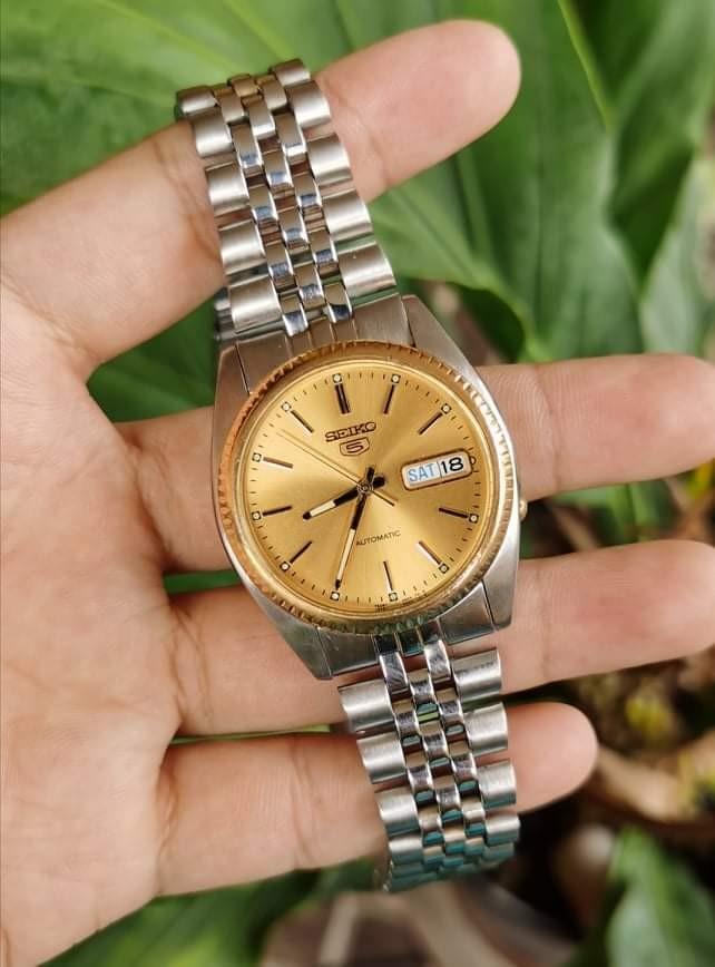 Seiko 5 Datejust Gold Dial, Luxury, Watches on Carousell