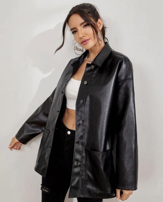 SHEIN Y2K BLACK LEATHER COAT/JACKET 