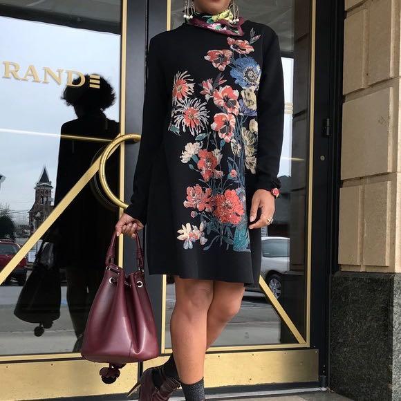 ZARA WOMEN PRINTED RUBBERISED DRESS