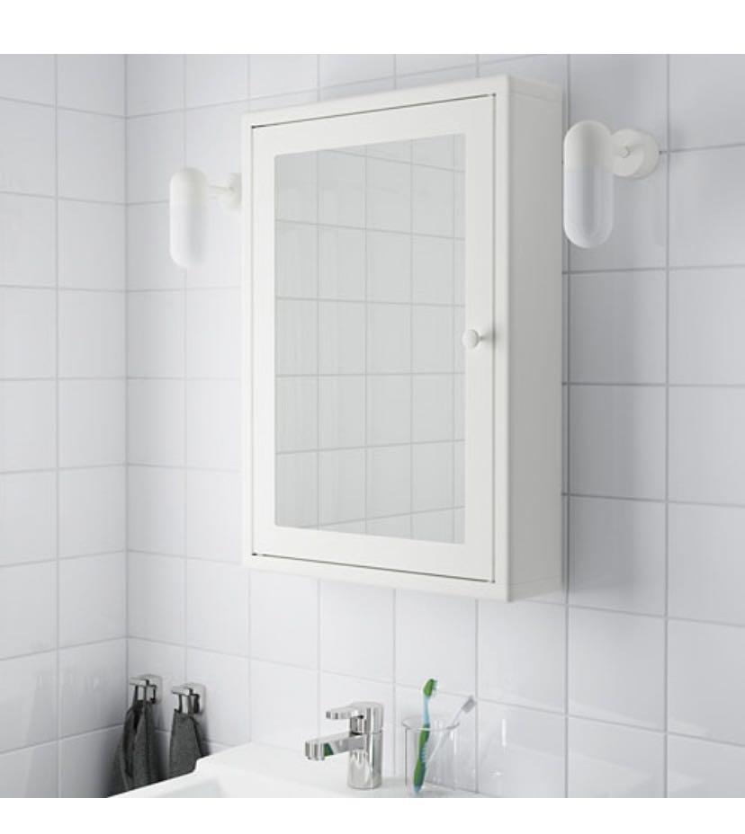 STORJORM Mirror cabinet w/2 doors & light, white, 393/8x51/2x373/4 - IKEA