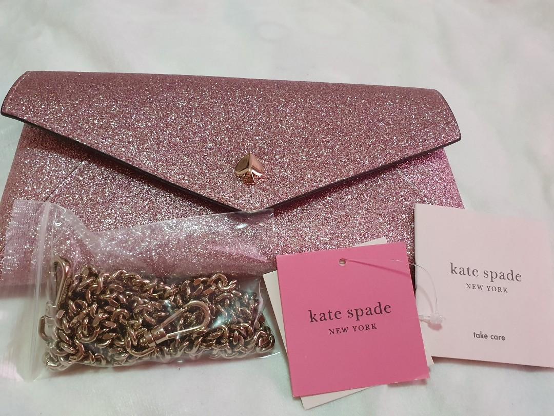 Kate Spade pink glitter clutch comes with chain Women s Fashion