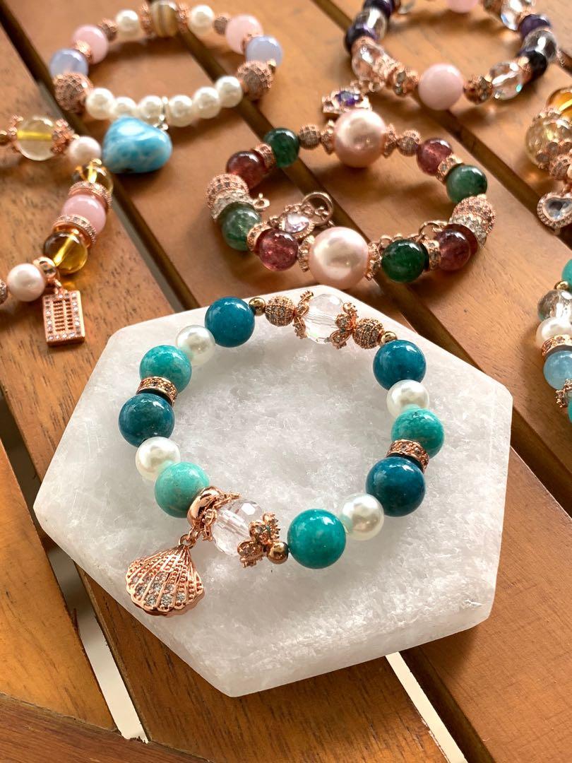 Crystal Bracelet Queen Of The Ocean Clear Quartz Blue Apatite Amazonite Women S Fashion Jewelry Organisers Precious Stones On Carousell